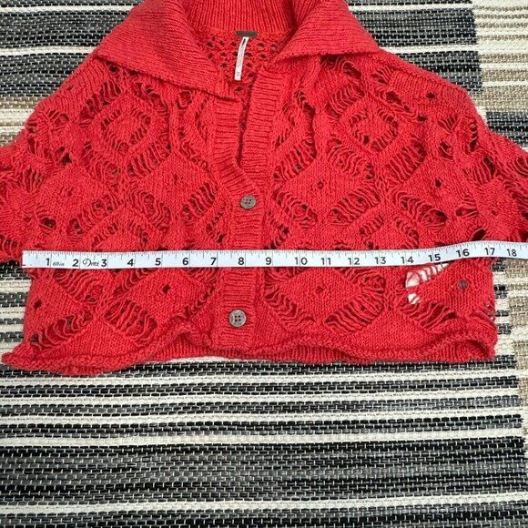 Free People Women's Sedona Cardigan Crop Long Sleeve Button‎ Open Knit Orange XS - Picture 13 of 14